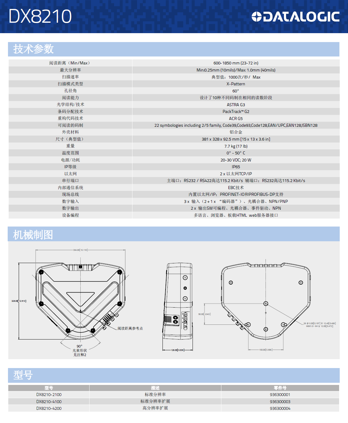 DX8210*方位条码扫描牢靠式读码器型号、规格、尺寸详细图片展示