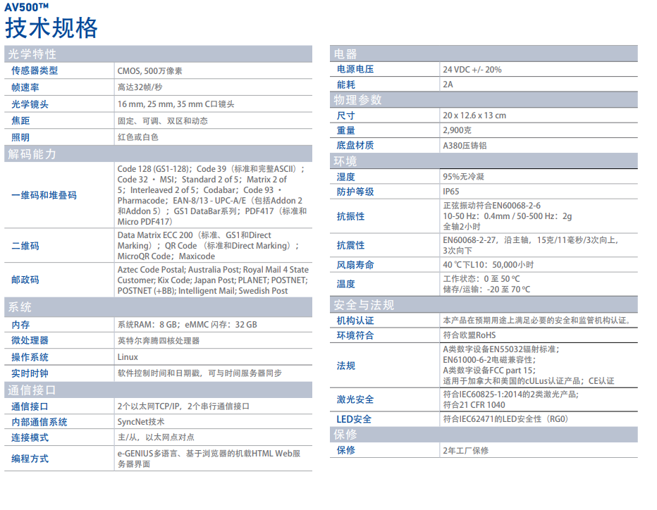 得利捷AV500远距离二维码扫描器手艺参数