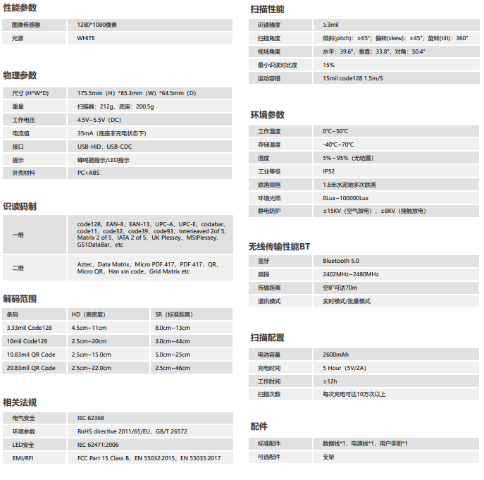 盈达iData J15-BT手持式扫码枪参数图